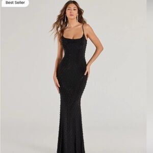 Windsor Elliot Elegant Black Beaded Mermaid Evening Gown Large